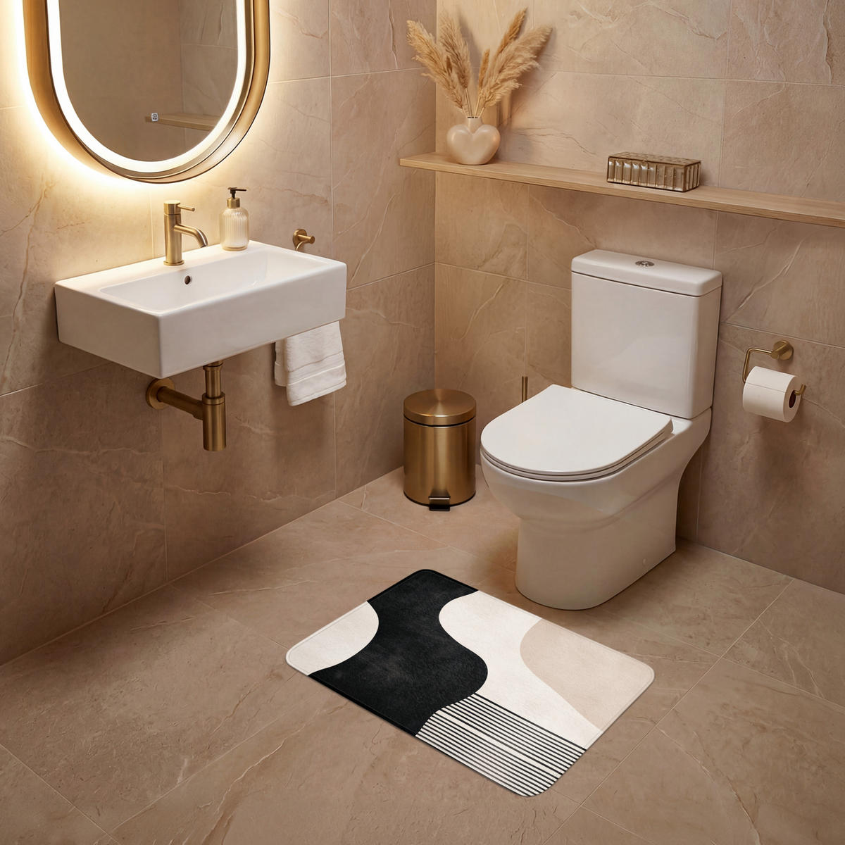 WC PŘEDLOŽKA Abstraktní - Japonské - Béžové - Moderní 60x40 cm - béžová, textil/plast (60/1cm) - OnlyWow