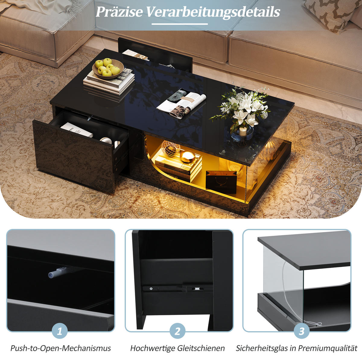 COUCHTISCH Schwarz - Schwarz, Holzwerkstoff (100/50/30cm)