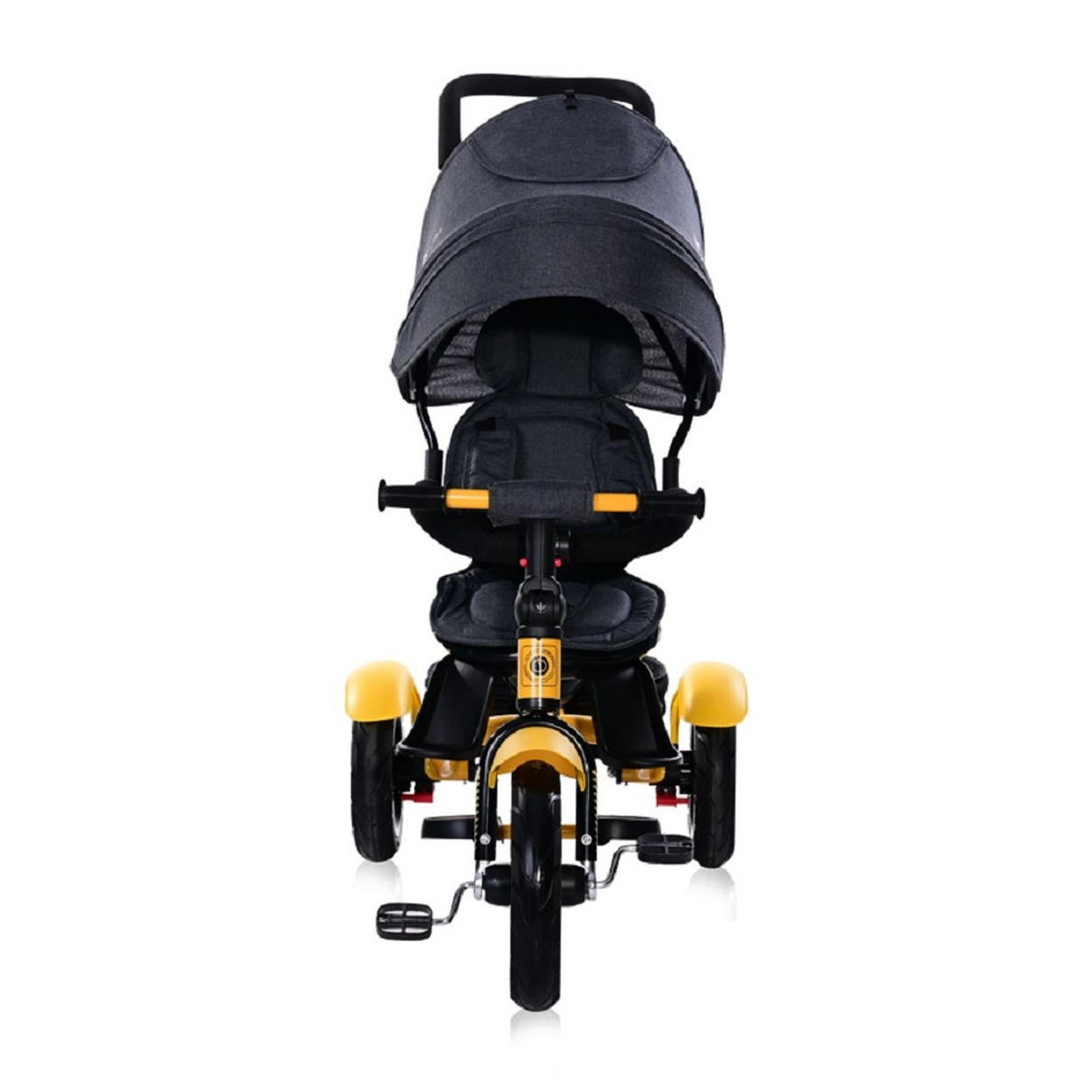 DREIRAD Neo 4 in 1 gelb Luftreifen, Schiebestange, Sitz drehbar, verstellbar - Gelb, Metall (120/55/104cm) - Lorelli