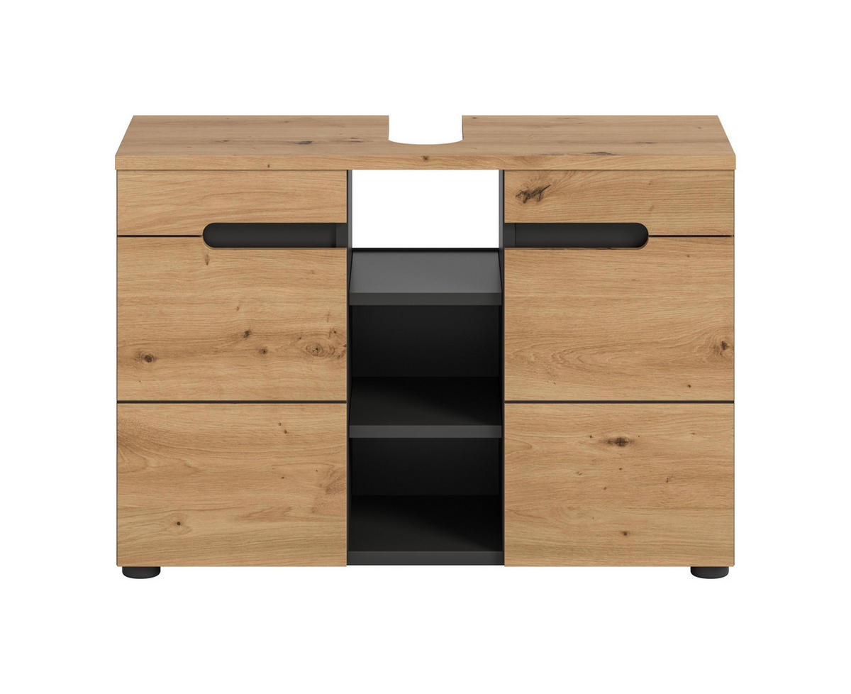 WASCHBECKENUNTERSCHRANK Canu Bad in Basalt grau Nb. und Artisan Nb. B/H/T: 80x55x34 cm - Grau, Holzwerkstoff (80/55/34cm)