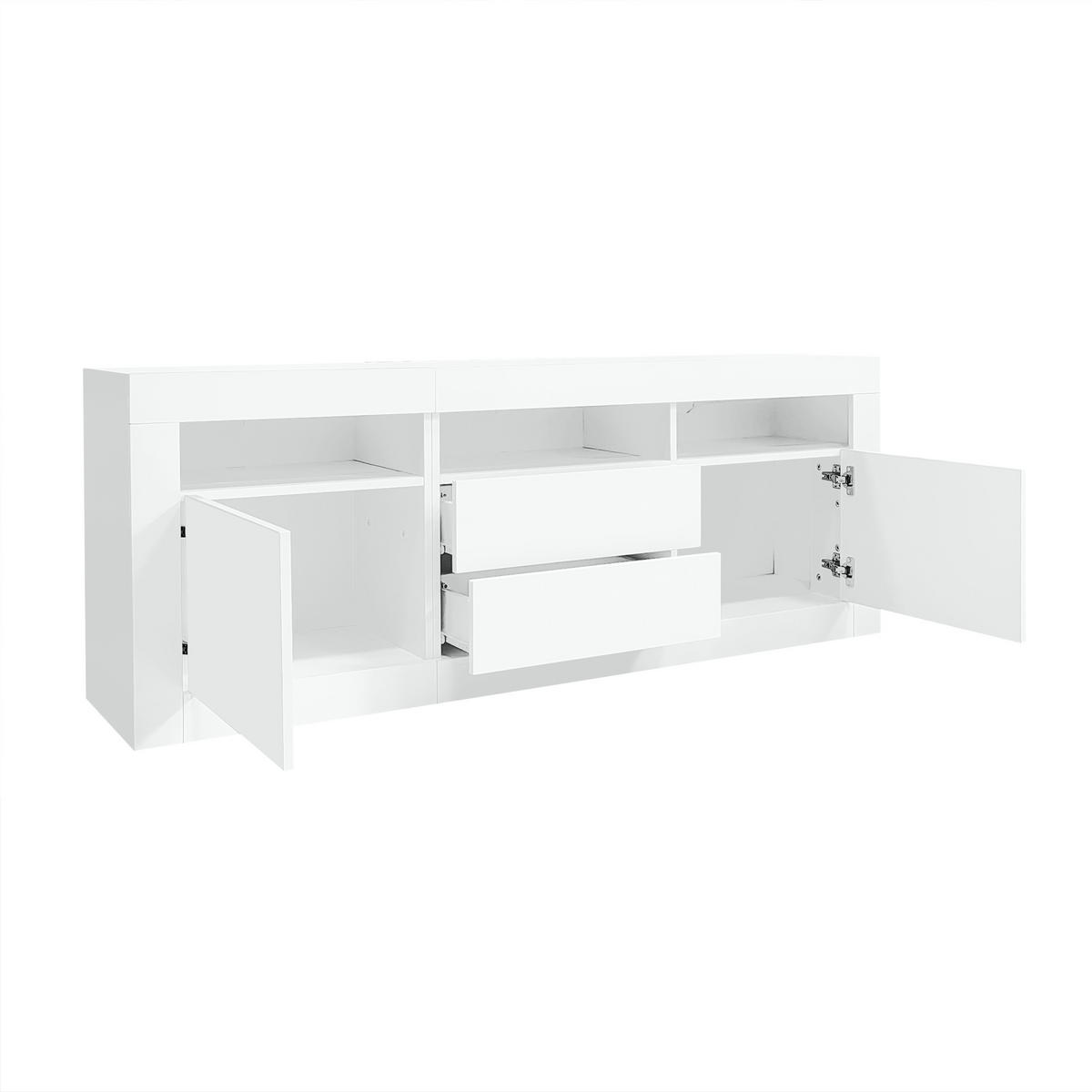 TV-SCHRANK 160/35/60 cm weiß Hochglanz mit LED-Beleuchtung, 3 offenen Fächern und 2 Schubladen - Weiß, Holzwerkstoff (160/60/35cm) - OKWISH