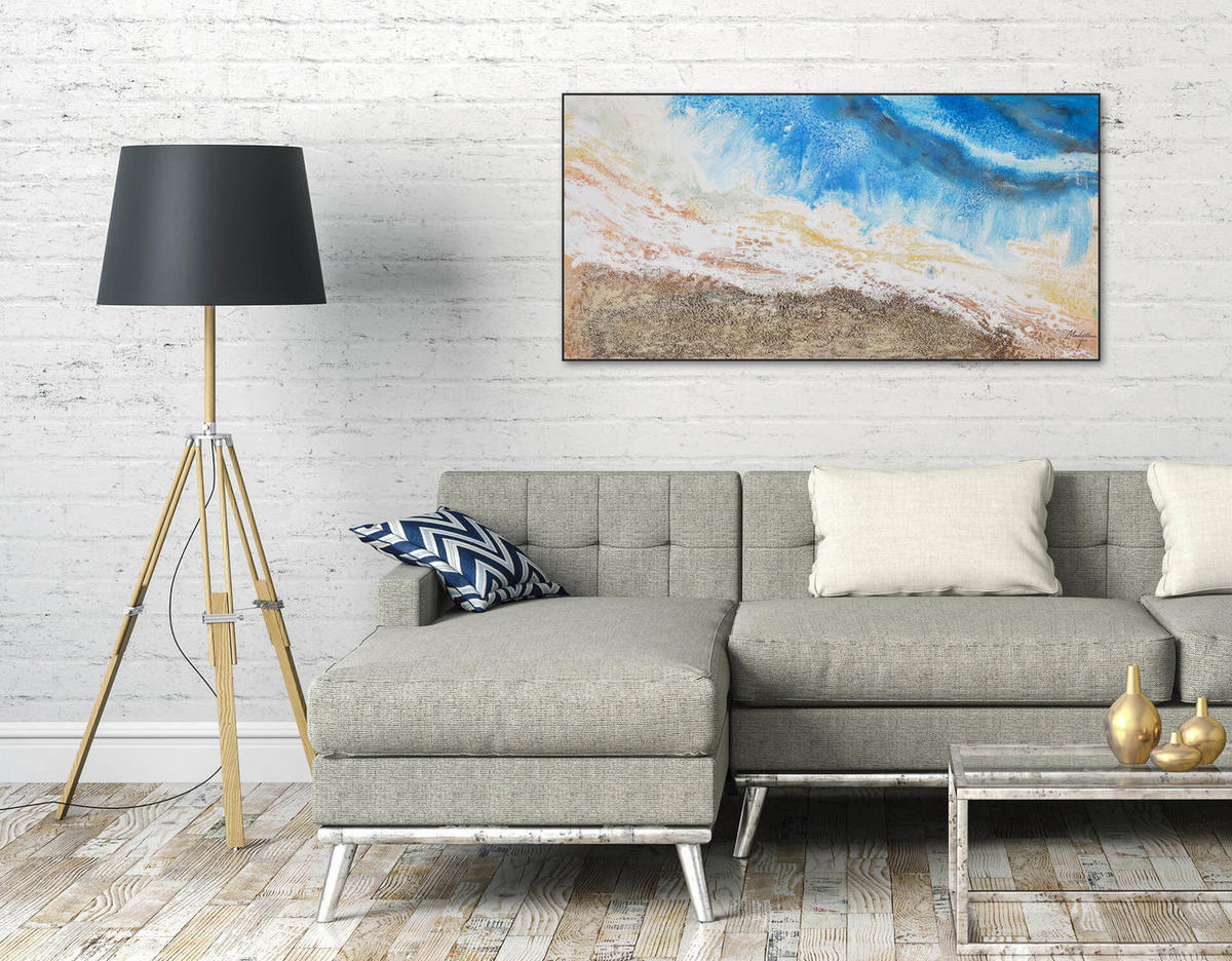 ACRYLBILD HANDGEMALT 120/60 cm - Blau/Braun, Holz/Textil (1.68/60cm) - KUNSTLOFT