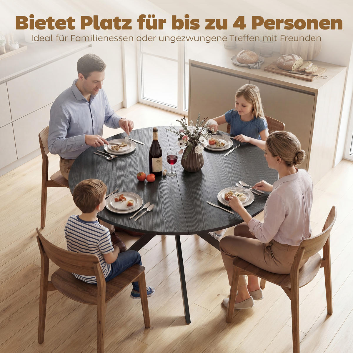 ESSTISCH Schwarz 120/120/75 cm - Schwarz, Metall (120/120/75cm) - PANGIVO