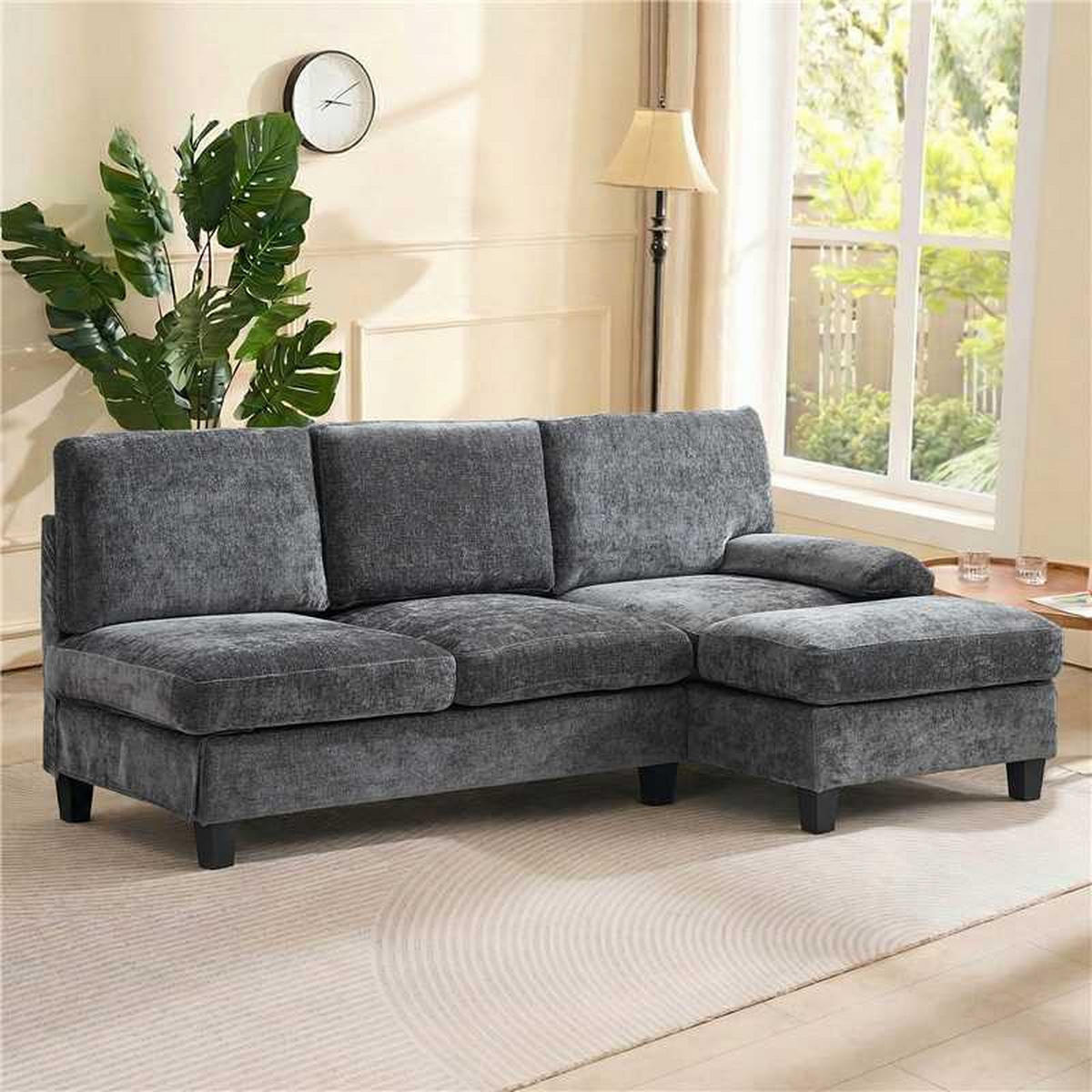 3-SITZER-ECKSOFA aus Stoff 194x118x81 cm in Grau mit Schlaffunktion - Grau, Textil (118/81/194cm) - Modfu