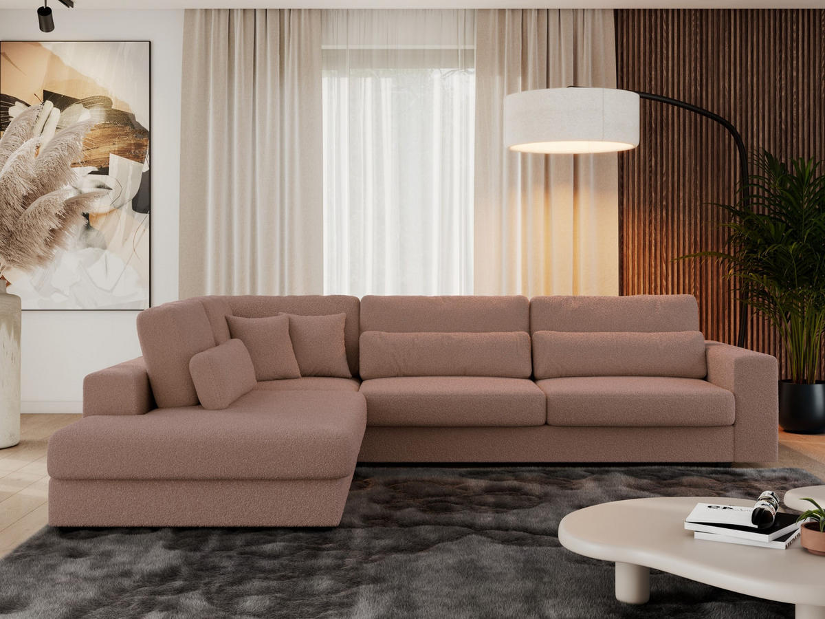 ECKSOFA Savona Rosa Boucle - links - Schwarz/Rosa, Kunststoff/Textil (316/249cm) - MKS