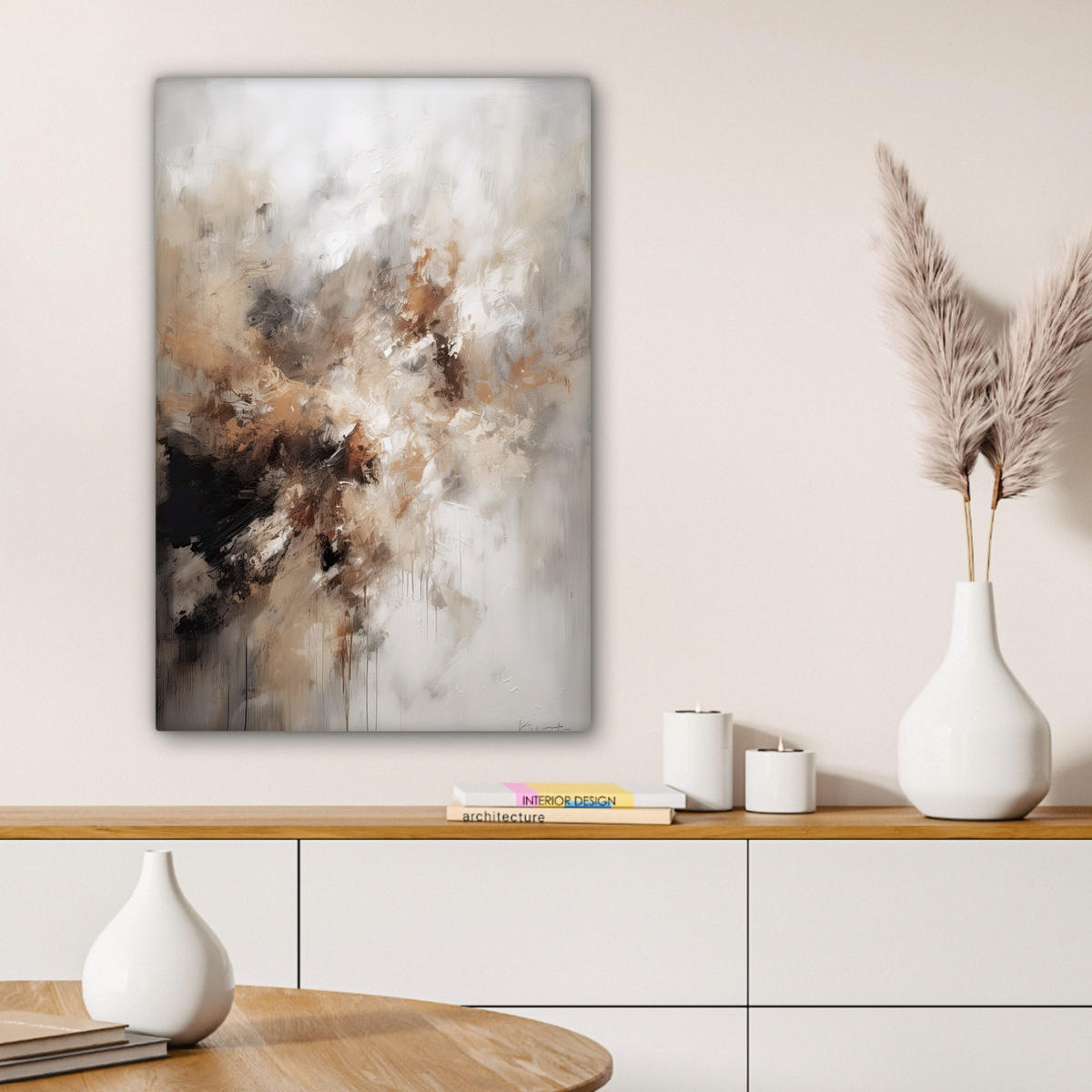LEINWANDBILD - Farbe - Abstrakt - Beige - Kunst - 60x90 - Kunstdruck - Greige, Textil (60/90cm) - MuchoWow