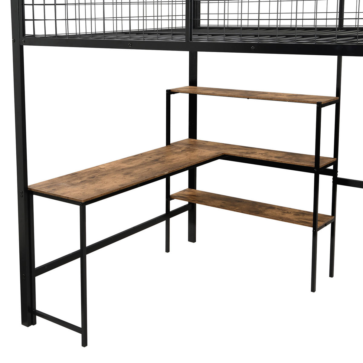 HOCHBETT 140/200 cm Schwarz aus Metall und MDF mit Schreibtisch und Kleiderschrank - Schwarz, Metall (140/200cm) - OKMYHOME