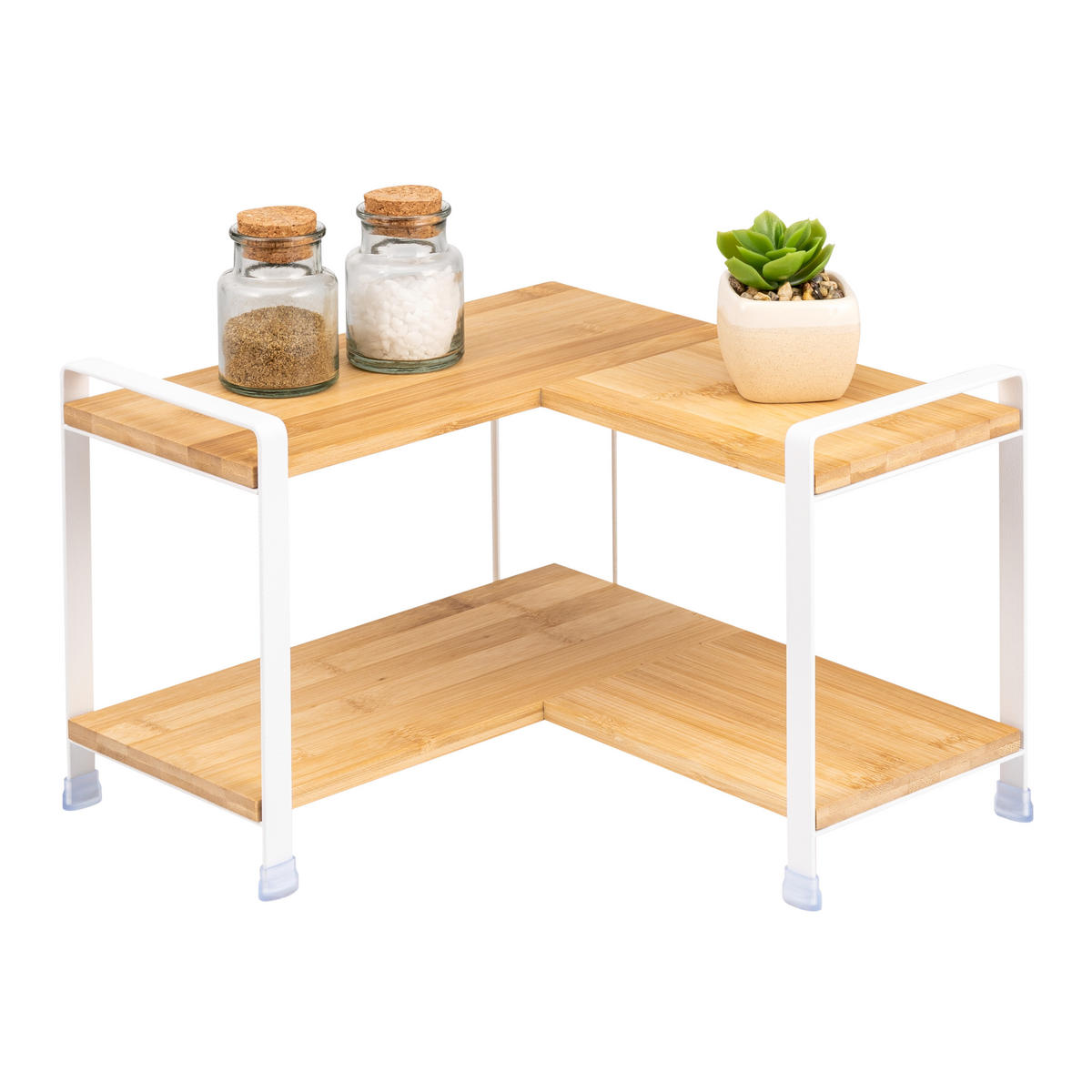 GEWÜRZ-ECKREGAL Bambus/Metall weiß - Weiß, Holz (31.5/21/31.5cm) - eluno