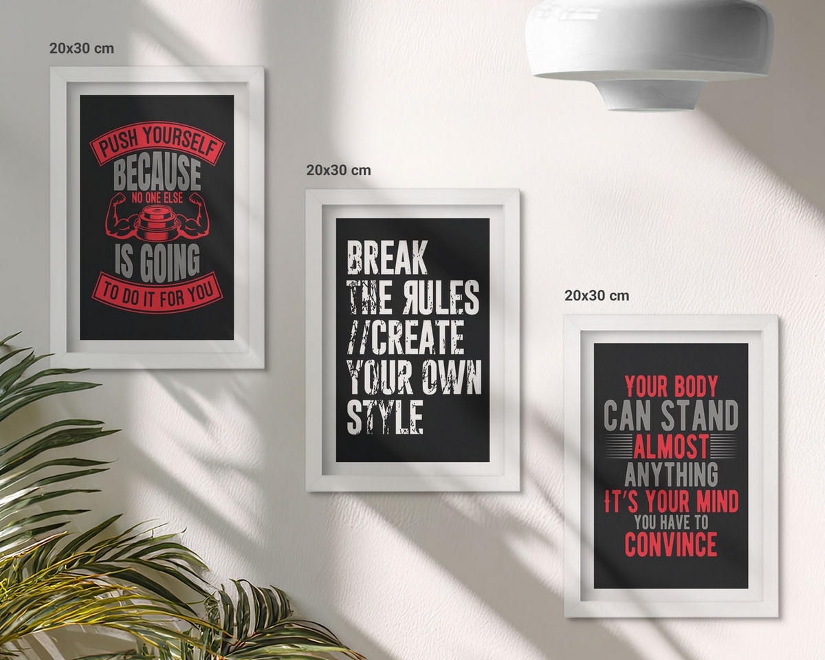 WANDBILDER 3er-Set - 20x30 cm Weißer Rahmen - Motivation, Training, Selbstentwicklung - Weiß, Kunststoff (20/30cm) - ArtPrintCave