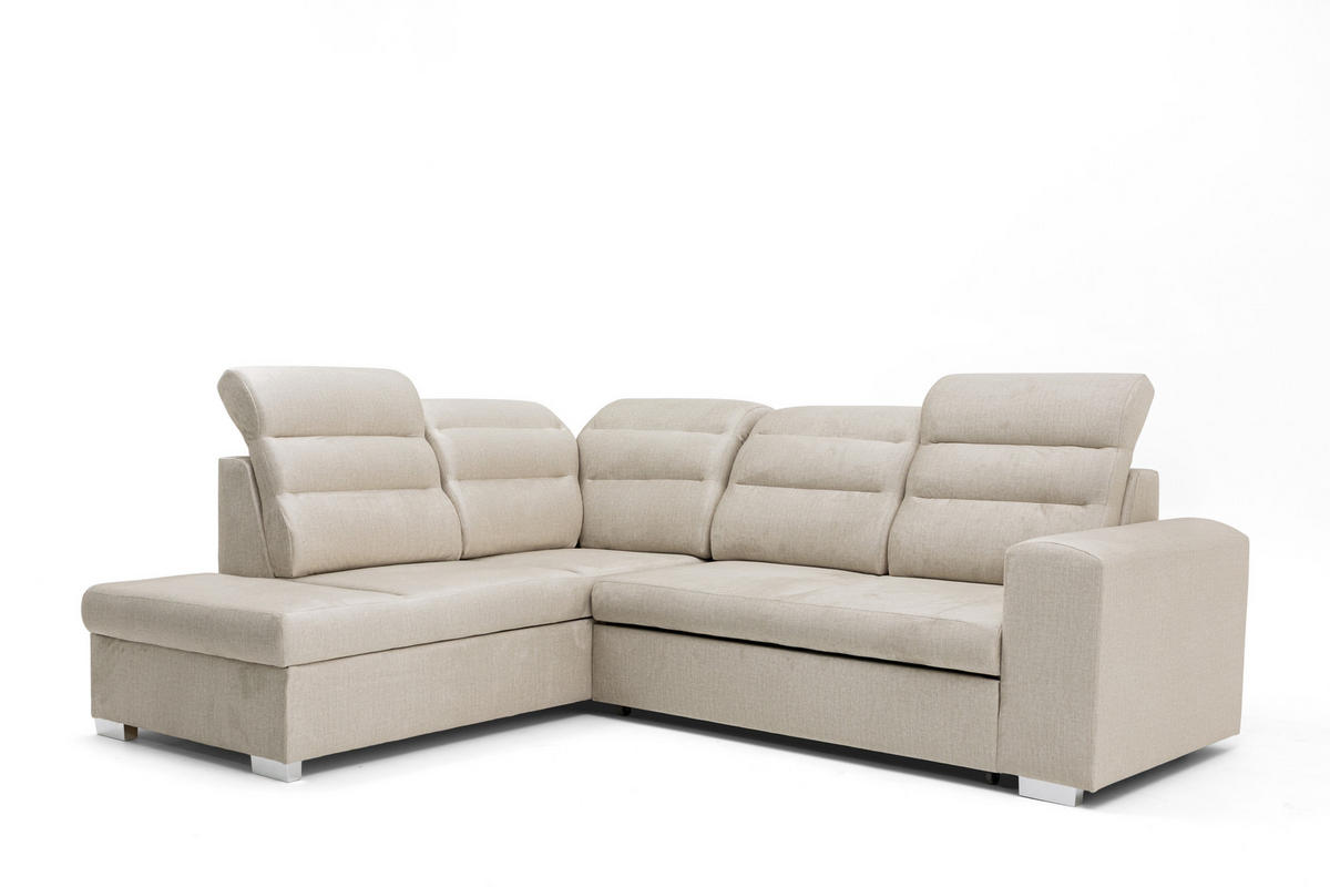 ECKSOFA CLOUD L Links mit Schlaffunktion 120x190 Velours Creme - Chromfarben/Creme, Holz/Kunststoff (202/260cm) - Muffo