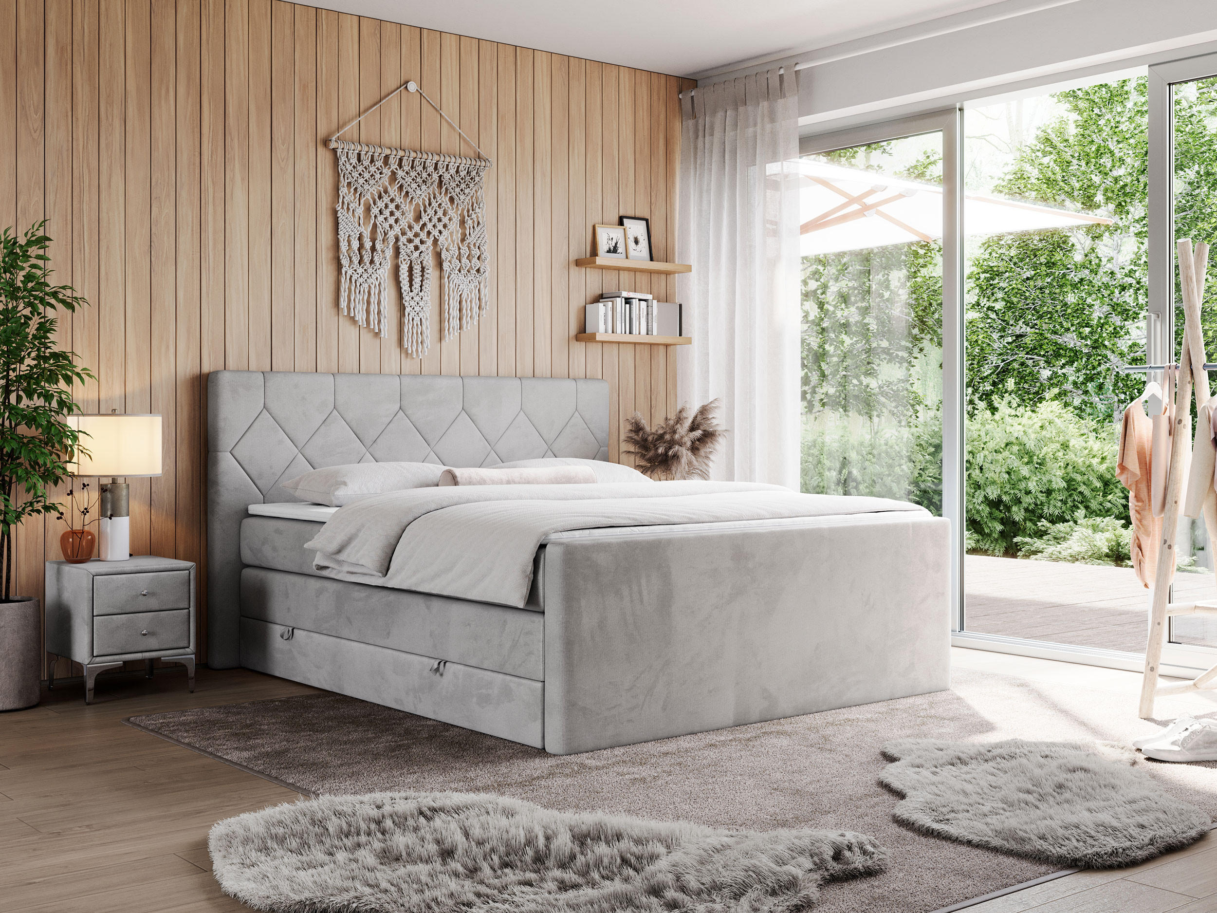 BOXSPRINGBETT KING EIGAR 160/200 Hellgrau Velvet - H4 - Hellgrau, Holz/Textil (160/200cm) - MKS