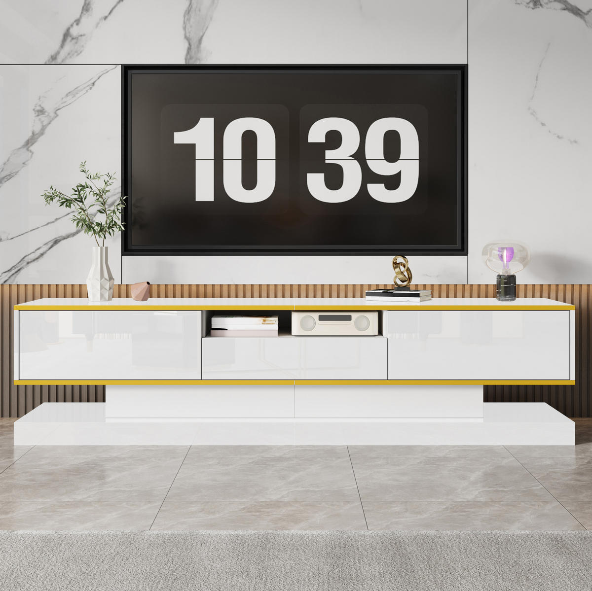TV-SCHRANK mit 3 Schubladen 180 x 38 x 45 cm Hochglanz Weiß - Weiß, Holzwerkstoff (38/45/180cm) - Beauniv