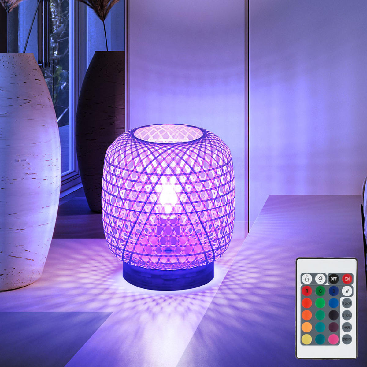 LED TISCHLEUCHTE Bambus Geflecht Braun - Braun, Holz (23.5/23.5/27cm) - Globo Lighting