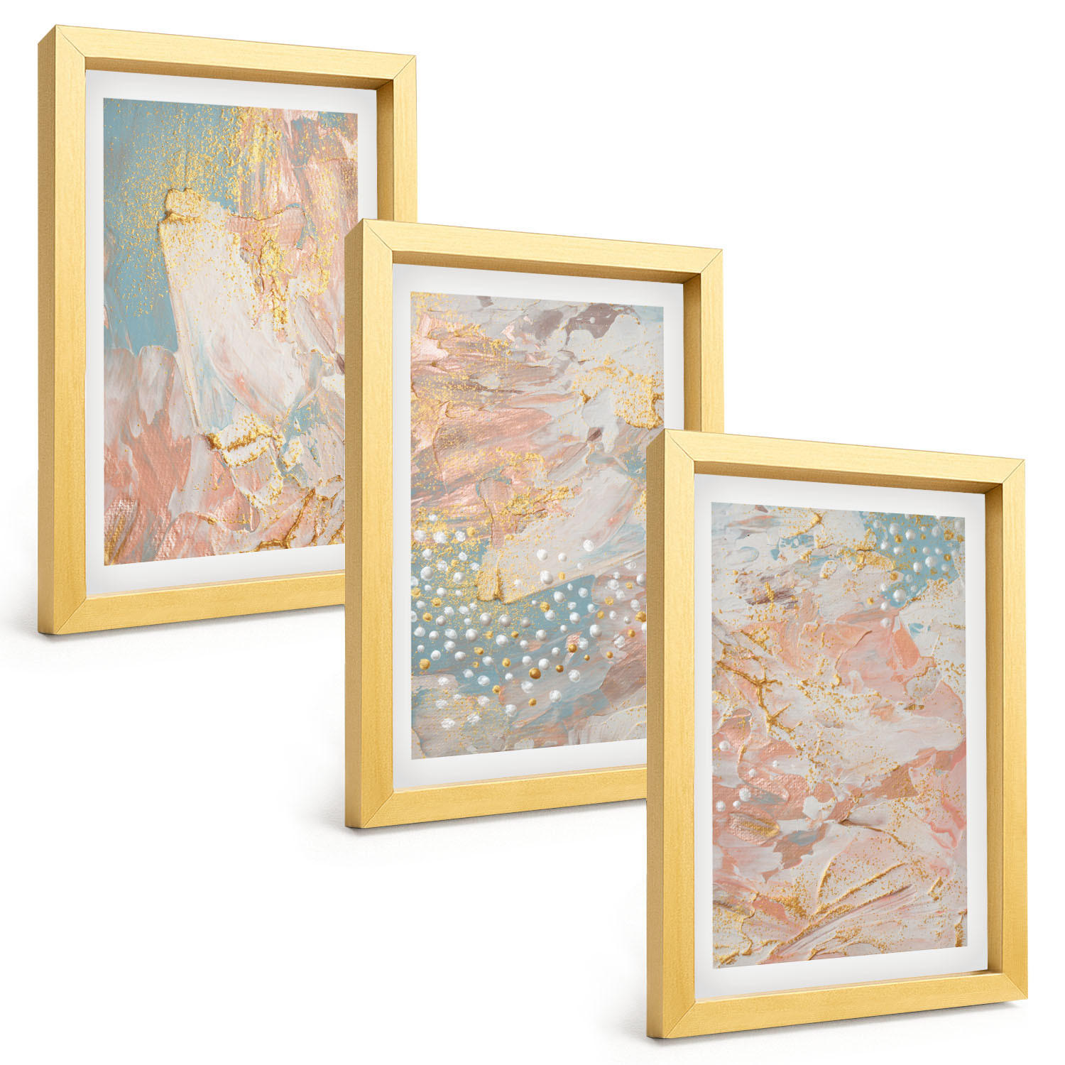 BILDER SET 3er Set - 20x30 cm Goldrahmen - Abstrakte Pastellmuster - Goldfarben, Kunststoff (20/30cm) - TULUP
