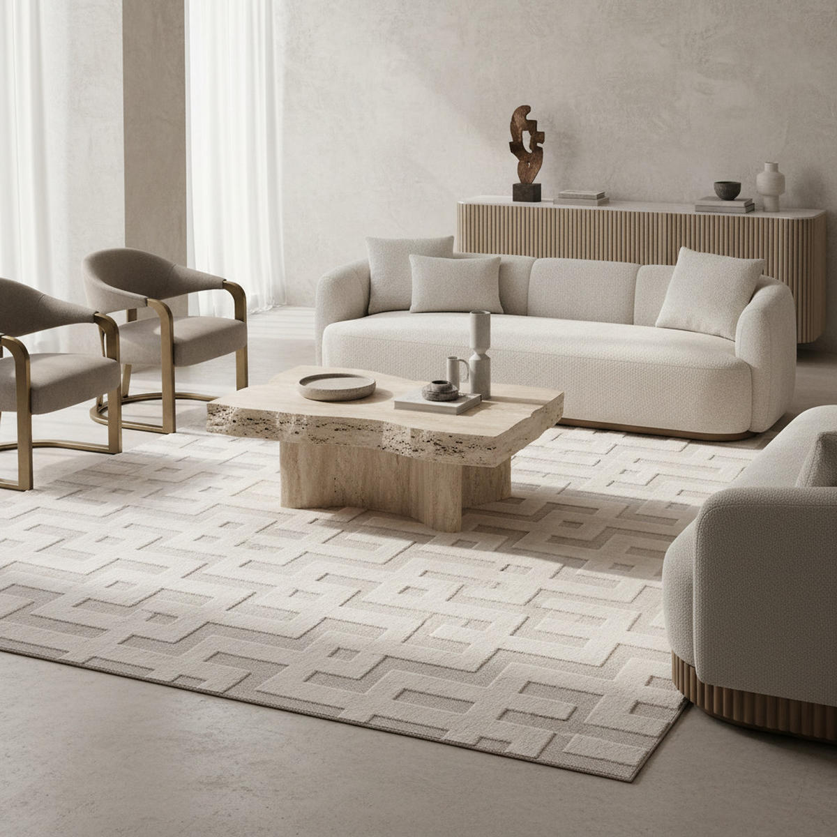 TEPPICH In-/Outdoor Kurzflor Würfelstruktur Design Polypropylen Küche Creme Läufer 80x150 - Beige, Textil (80/150cm) - KADIMA DESIGN