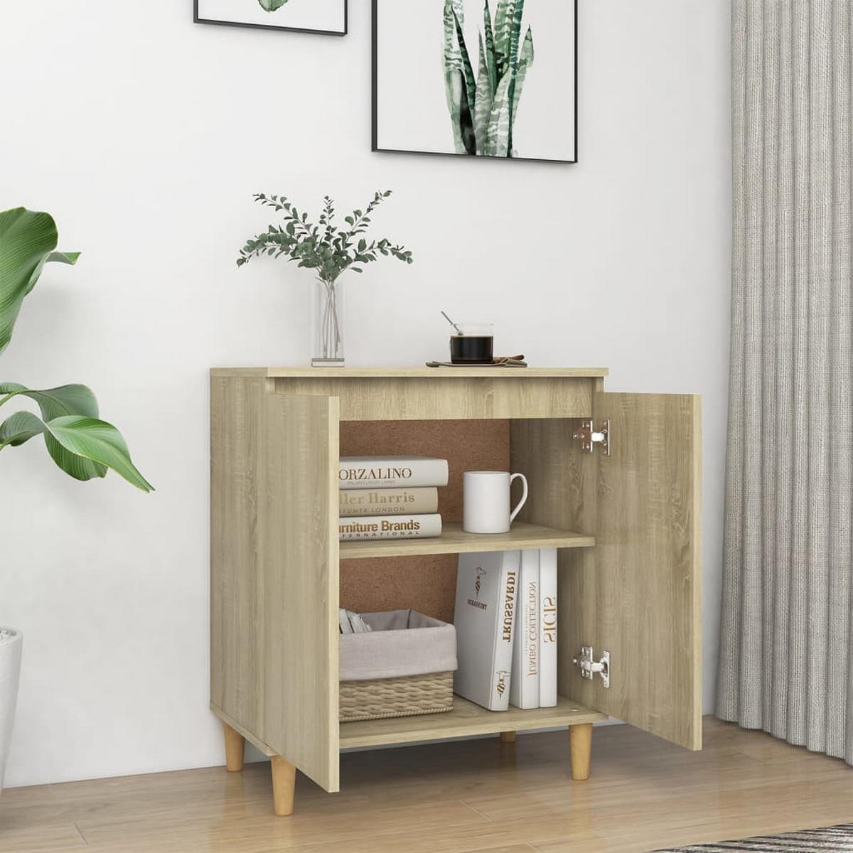 SIDEBOARD mit Massivholz-Beinen 60/35/70 cm aus Holzwerkstoff Sonoma-Eiche Dekor - Sonoma Eiche, Holz (60/70/35cm) - vidaXL