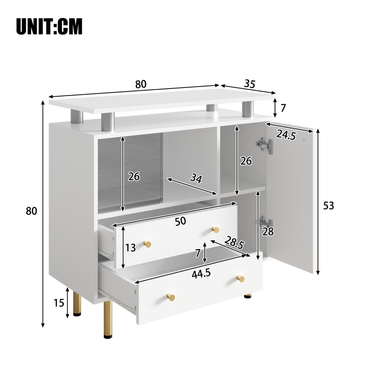KÜCHENSCHRANKWEISS MIT LED, Esszimmerschrank 80 cm breit, MIT GLASSCHIEBETÜREN, Holzwerkstoff, Weiß, für Wohnzimmer, 80/80/35 cm - Weiß, Holzwerkstoff (35/80/80cm) - Rolipo