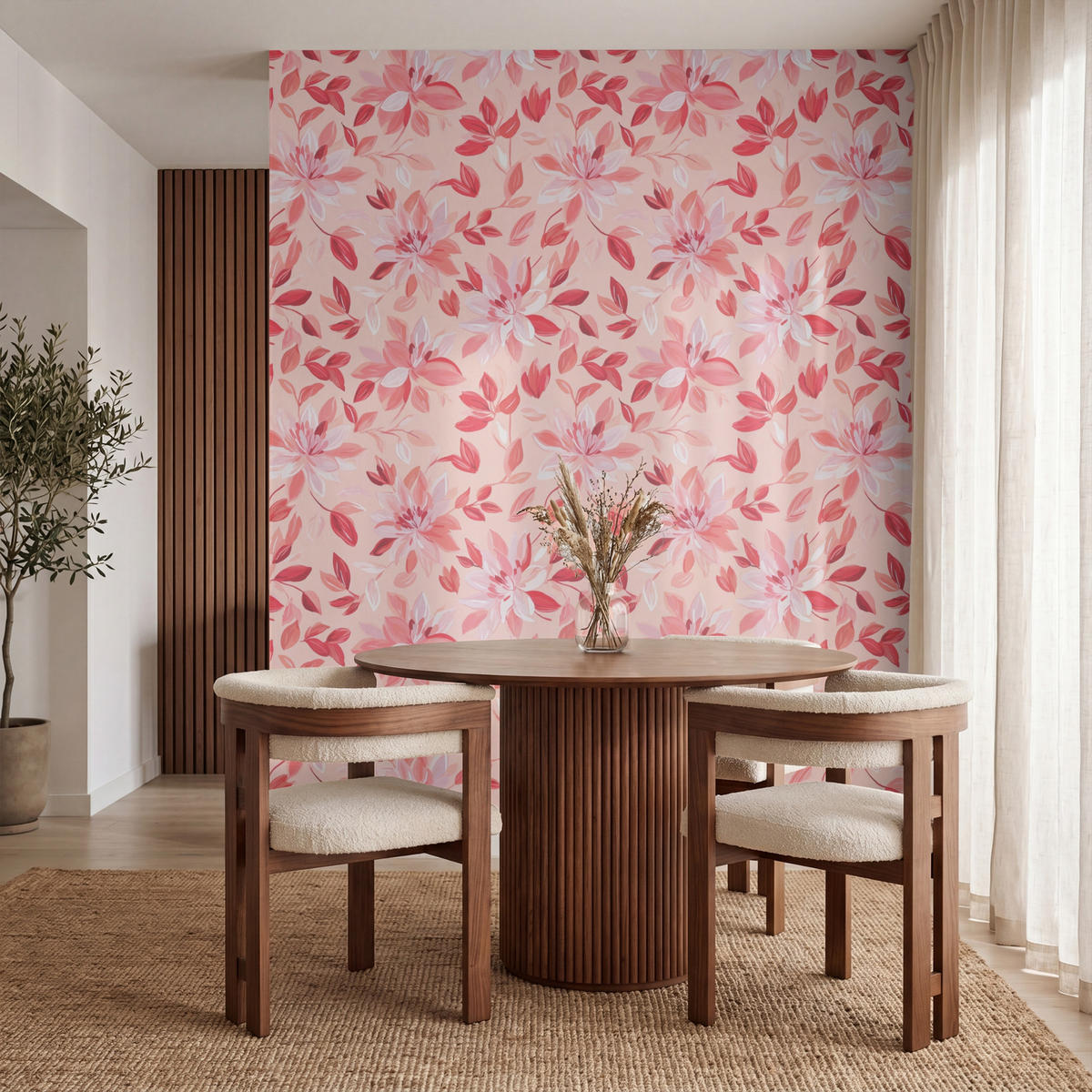 TAPETE - Botanisch - Blumen - Rot - 240x300 cm - Koralle, Papier (240/300cm) - OnlyWow