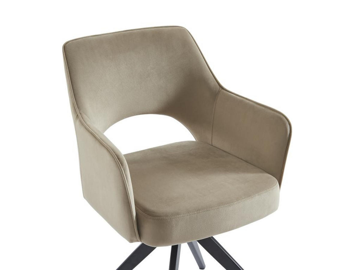 DREHSTUHL mit Armlehnen - Samt & schwarzes Metall - Beige - KONYA - Beige, Textil (59/84/58cm) - Vente-Unique