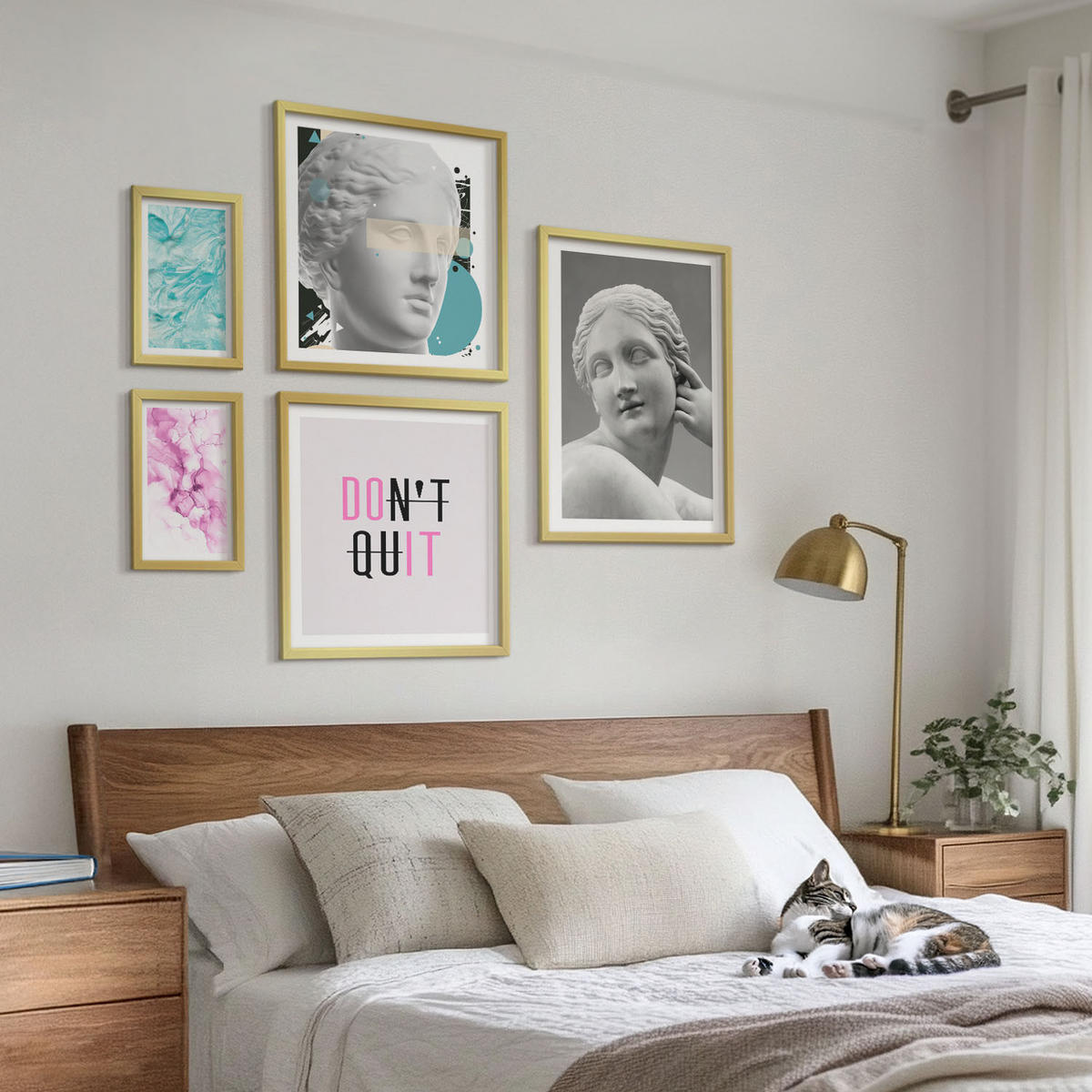 BILDER SET 5er Set - 50x50 cm & 20x30 cm & 40x60 cm Goldrahmen - Abstrakte Aquarellskulptur - Goldfarben, Kunststoff (40/60cm) - TULUP