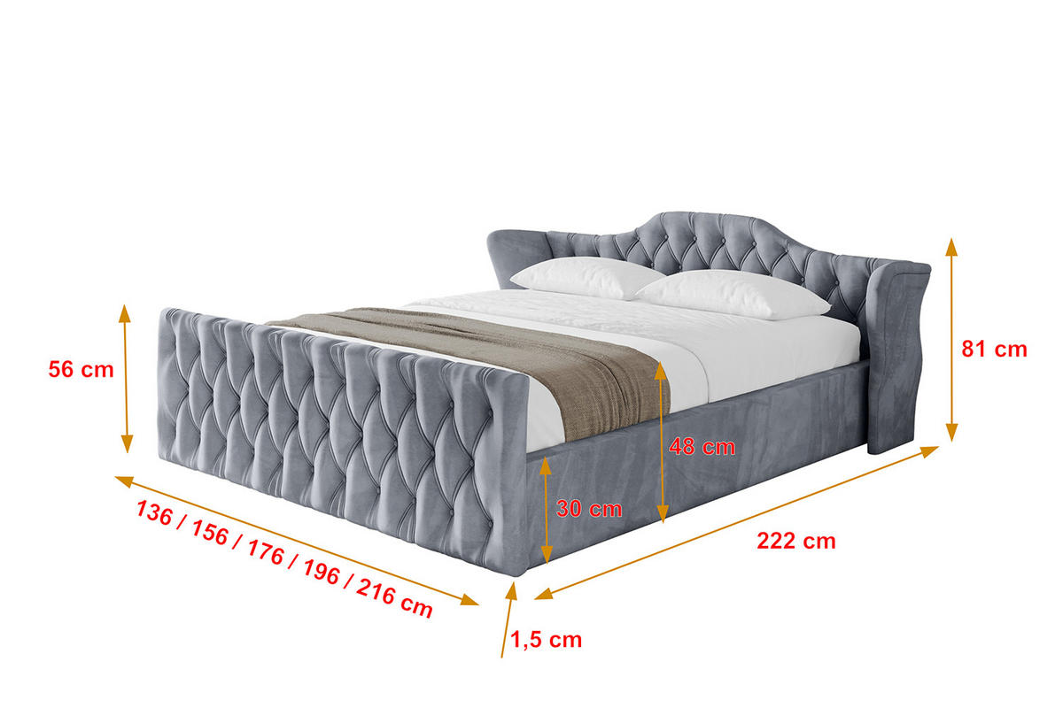 POLSTERBETT mit Bettkasten, Fußteil und Lattenrost, Boxbett ohne Matratze - ZORAN-Z-V1 180x200 Grau - Grau, Holzwerkstoff/Textil (180/200cm) - ALTDECOR