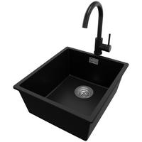 UNTERBAUSPÜLE GRANIT London, 2-er set Schwarz 41/47 cm 1 Becken + Küchenarmatur 32/20 cm + Ablauf-Set ab 45er Unterschrank - Chromfarben/Schwarz, Kunststoff (41/20/47cm) - Primagran