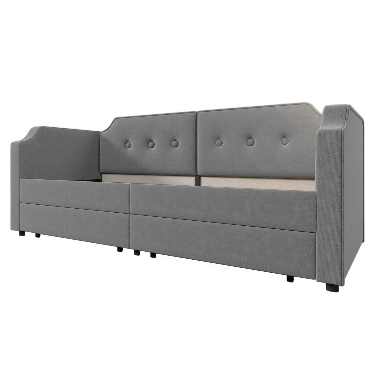 POLSTERBETT 90/200 cm mit 2 Schubladen, USB/Type-C & Leselicht, Samt Grau - Grau, Textil (90/200cm) - Redom