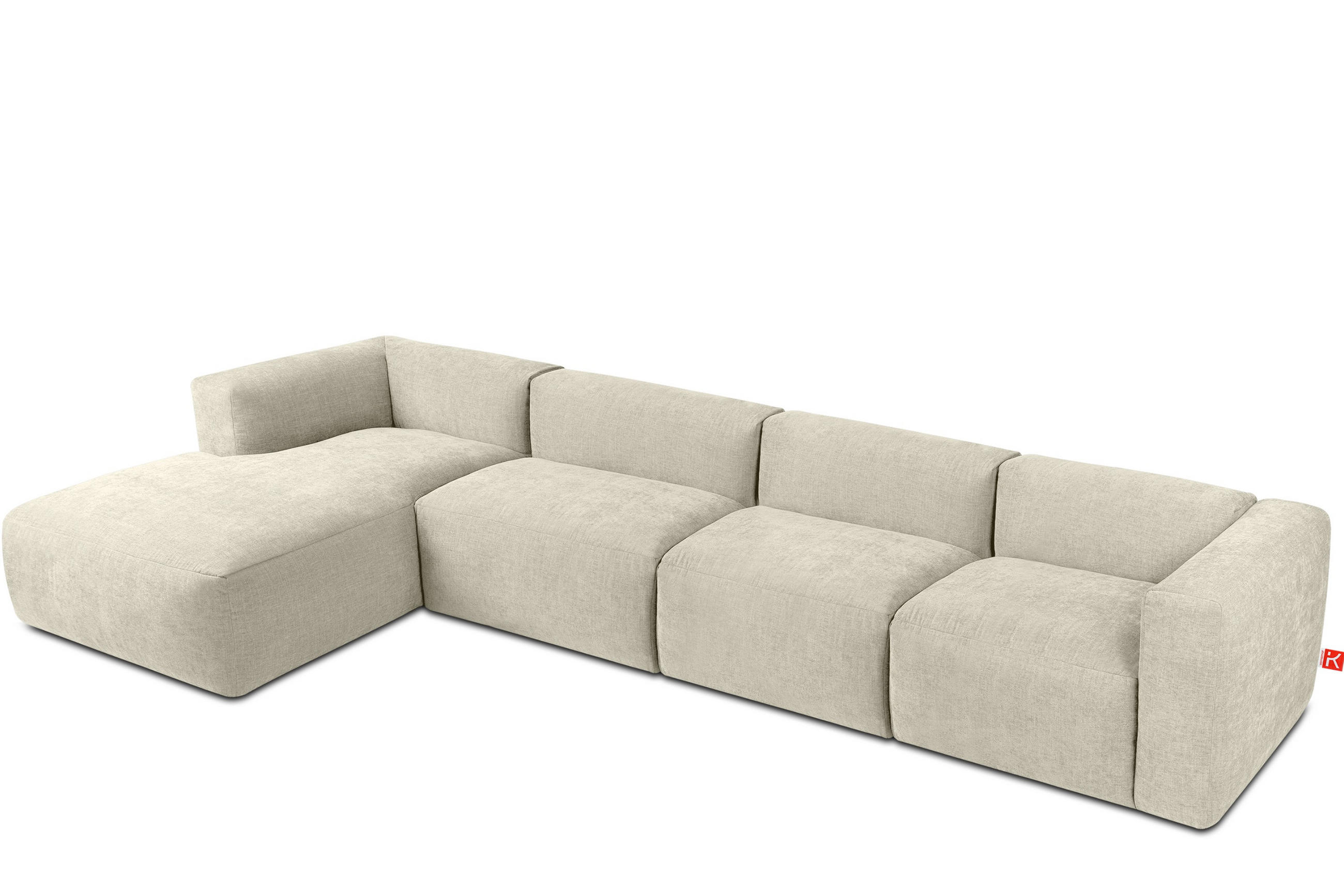 ECKMODULSOFA-LINKS BUFFO 6-Sitzer mit extrem weicher Sitzfläche, Gewebestoff, ecru - Ecru, Textil (377/180cm) - KONSIMO®