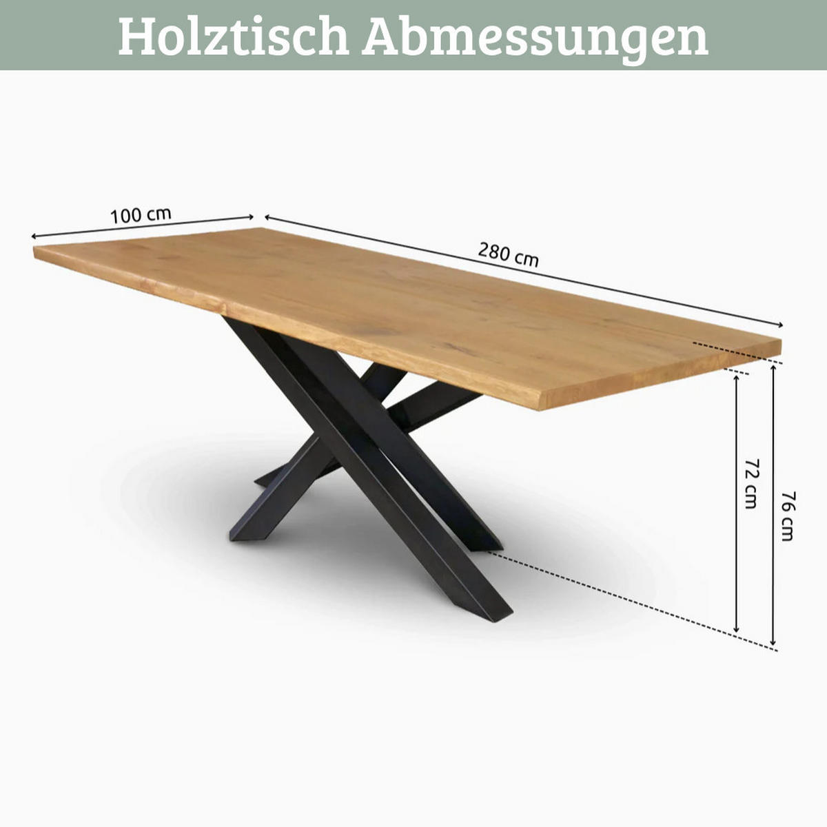 ESSTISCH Massivholz mit Baumkante RAGNAR 280x100 cm Eichenholz T-Spider Gestell - Braun, Holz/Metall (100/280/76cm) - DELUKE
