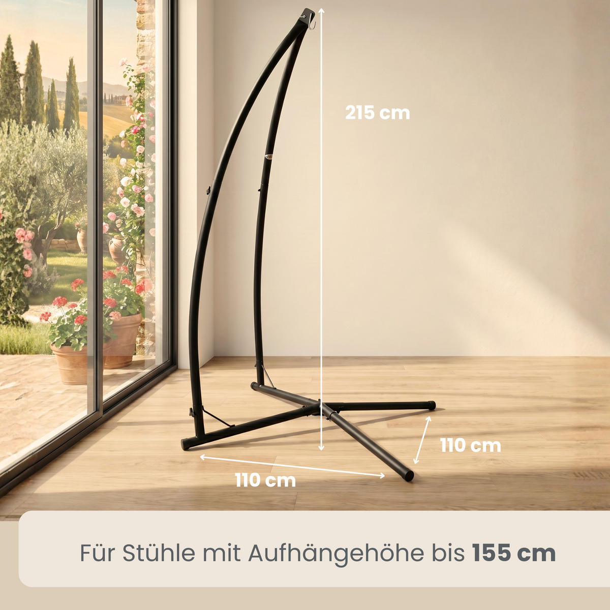HÄNGESESSELGESTELL bis 120kg, 215cm, Schwarz - Schwarz, Metall (110/110/215cm) - Amanka
