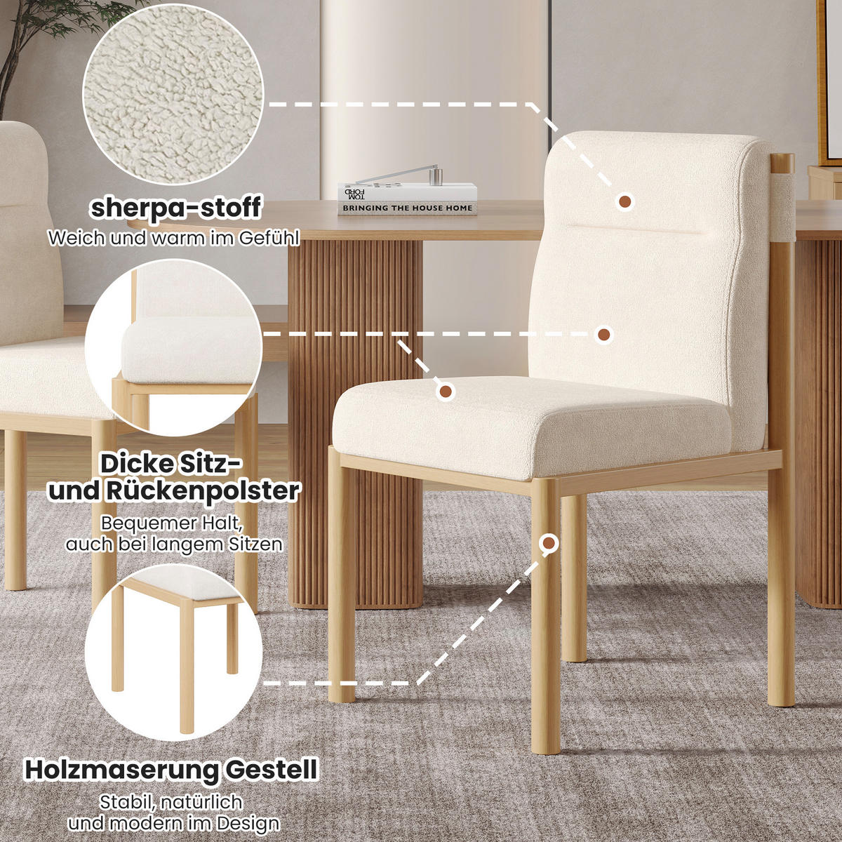 ESSZIMMERSTUHL 2er Set Sherpa Beige Eichenoptik Gepolstert - Beige, Holz (52/80.5/46cm) - FLIEKS