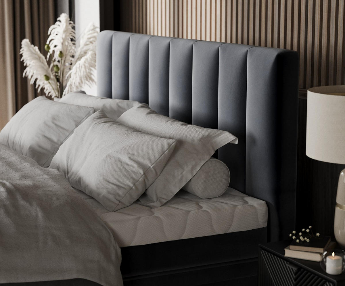 BOXBETT Lume 200/200 cm Dunkelgrau im Kronos Stoff - Dunkelgrau/Schwarz, Holz/Holzwerkstoff (200/200cm) - AltaBeds