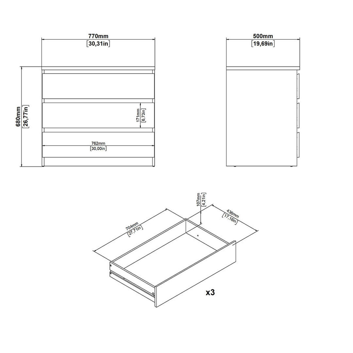 KOMMODE, Naia, Weiß, Holzwerkstoff, 77 x 50 x 68 cm - Weiß, Holzwerkstoff (77/68/50cm) - ebuy24