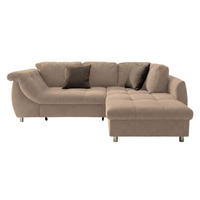 ECKSOFA mit Schlaffunktion, Wellenunterfederung, Ottomane rechts B250/T190/H84 cm, Liegefl. 179x190 cm, Mikrofaser Hellbraun / 17011 - Hellbraun/Chromfarben, Textil/Metall (250/190cm) - luma-home