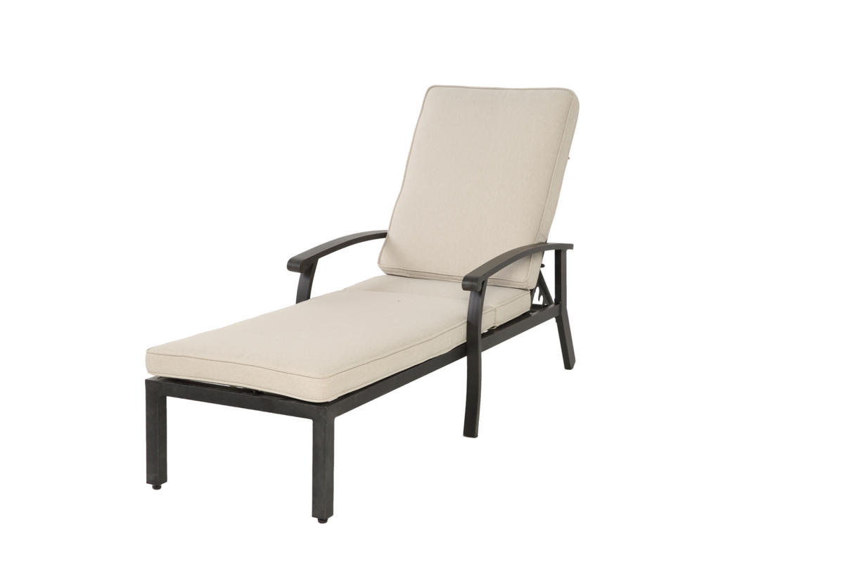 GARTENLIEGE aus Aluminium 204x58x100/30 cm Beige mit 5-fach verstellbarer Rückenlehne und Baumwollkissen - Beige, Metall (58/100/204cm) - Modfu