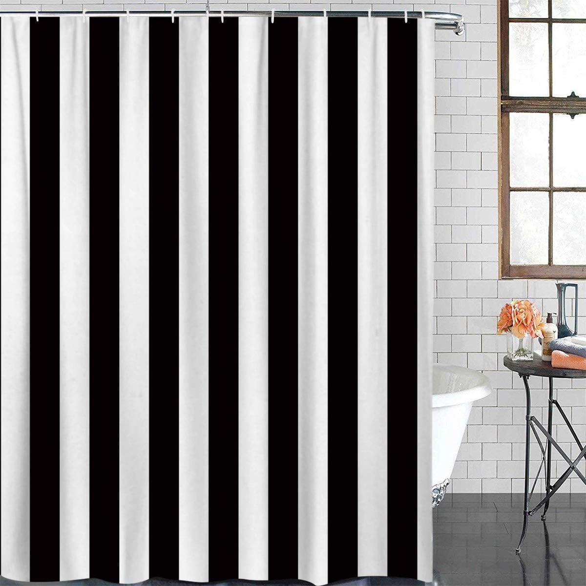 DUSCHVORHANG Schwarz Weiß gestreift Digitaldruck 180 x 180 cm Dekoration Badezimmer mit Haken - Weiß, Textil (180/180cm) - MCBOSON
