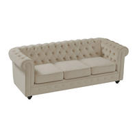 SOFA 3-Sitzer - Samt - Beige - CHESTERFIELD - Beige, Textil (205/72/88cm) - Vente-Unique