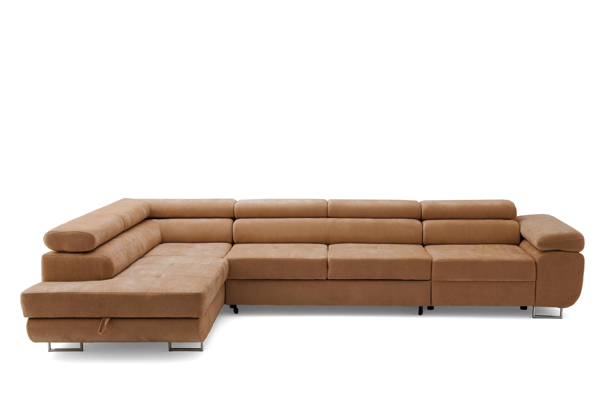 ECKSOFA WILD MAXI L Links mit Schlaffunktion 125x195 Chenille Braun - Chromfarben/Braun, Holz/Textil (350/203cm) - Muffo