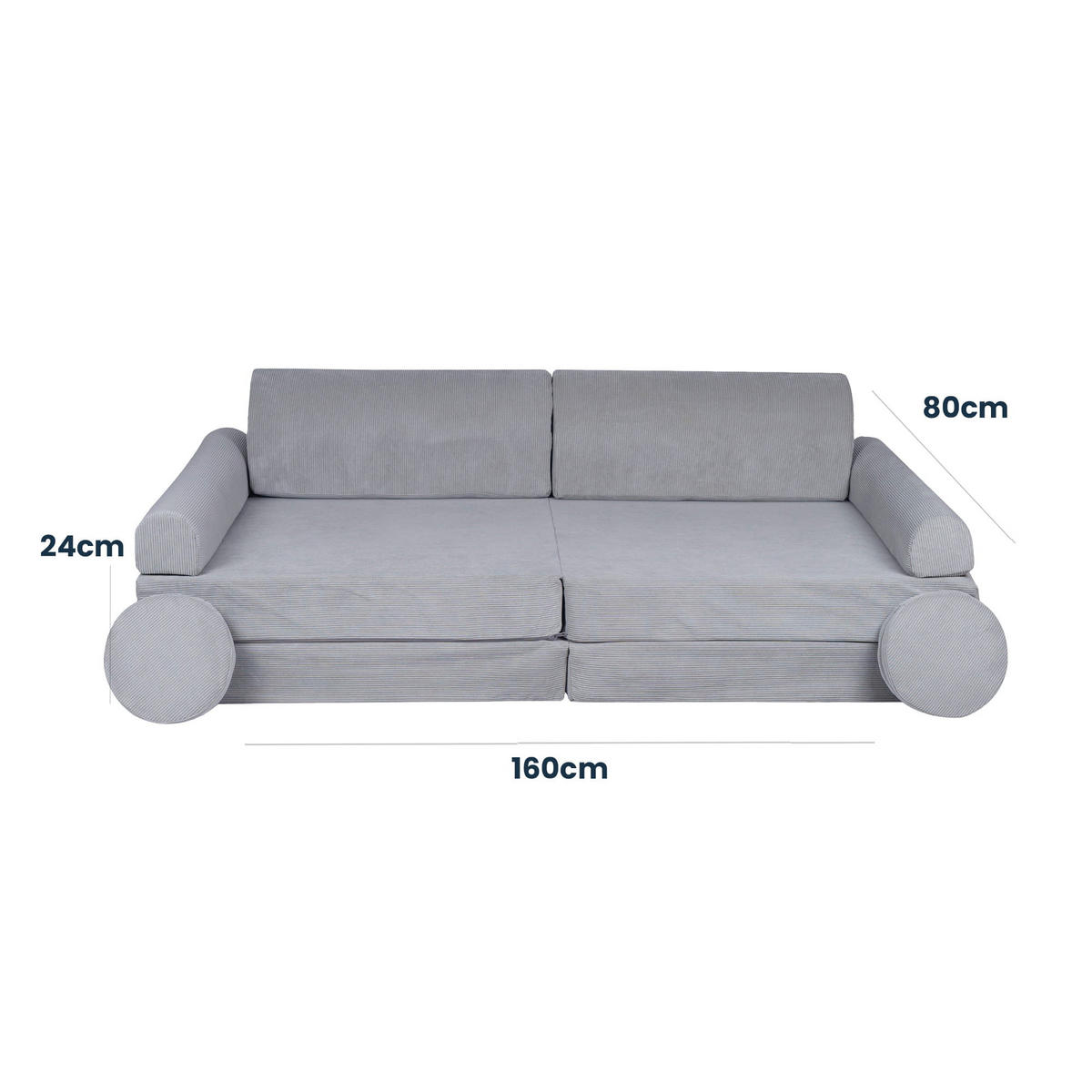 KINDERSOFA, Slimcord, Hellgrau - Hellgrau, Textil (160/48/80cm) - MeowBaby