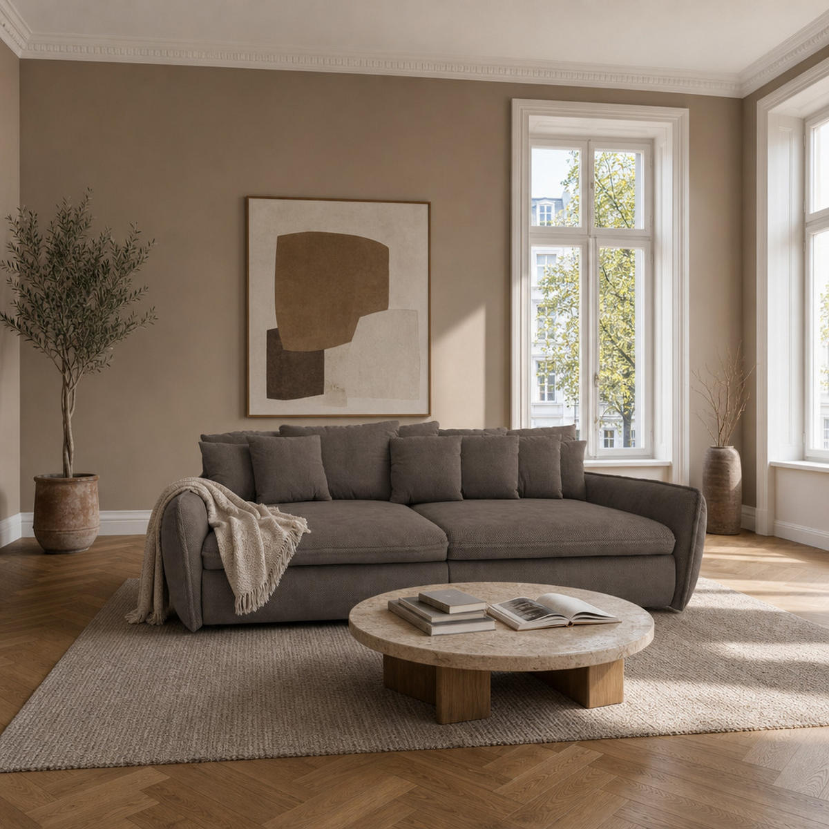 BIGSOFA Hereford Velvet Braun inkl. 11 Kissen 234/131/61 cm - Braun, Kunststoff/Textil (234/61/131cm) - foamnova