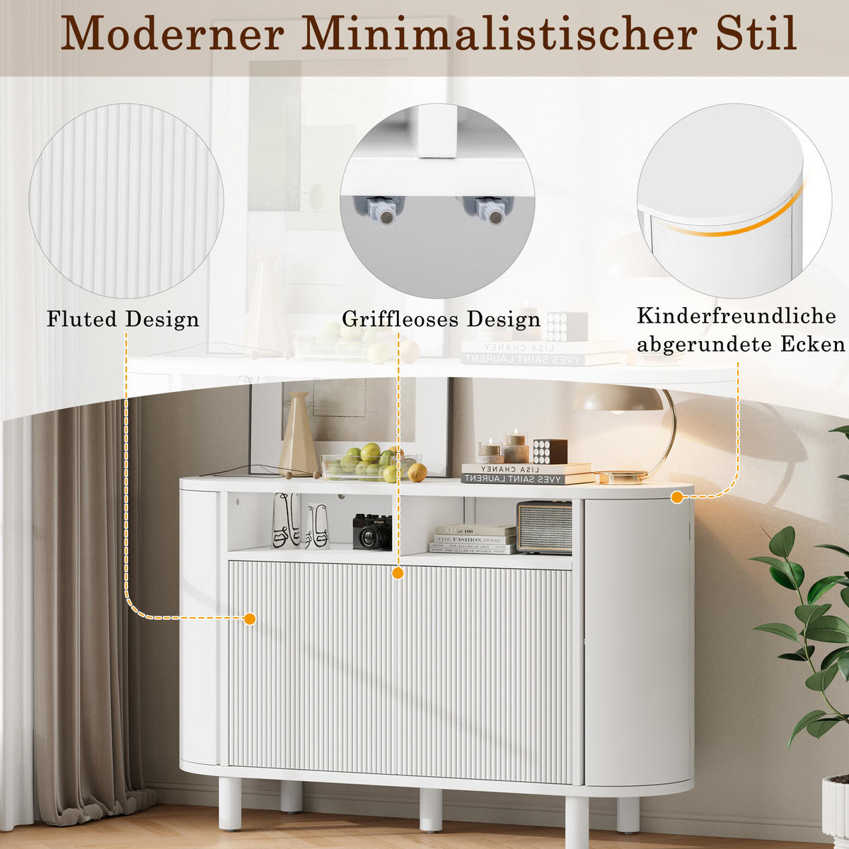 SIDEBOARD 120/38/77 cm Weiß aus MDF mit verstellbaren Böden - Weiß, Holzwerkstoff (120/77/38cm) - OKWISH