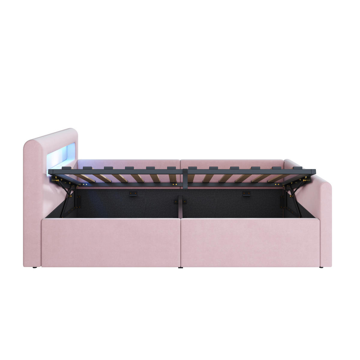 KINDEREINZELBETTEN aus Samtstoff 90x200 cm in Rosa mit LED, USB & Stauraum - Rosa, Textil (90/200cm) - Modfu