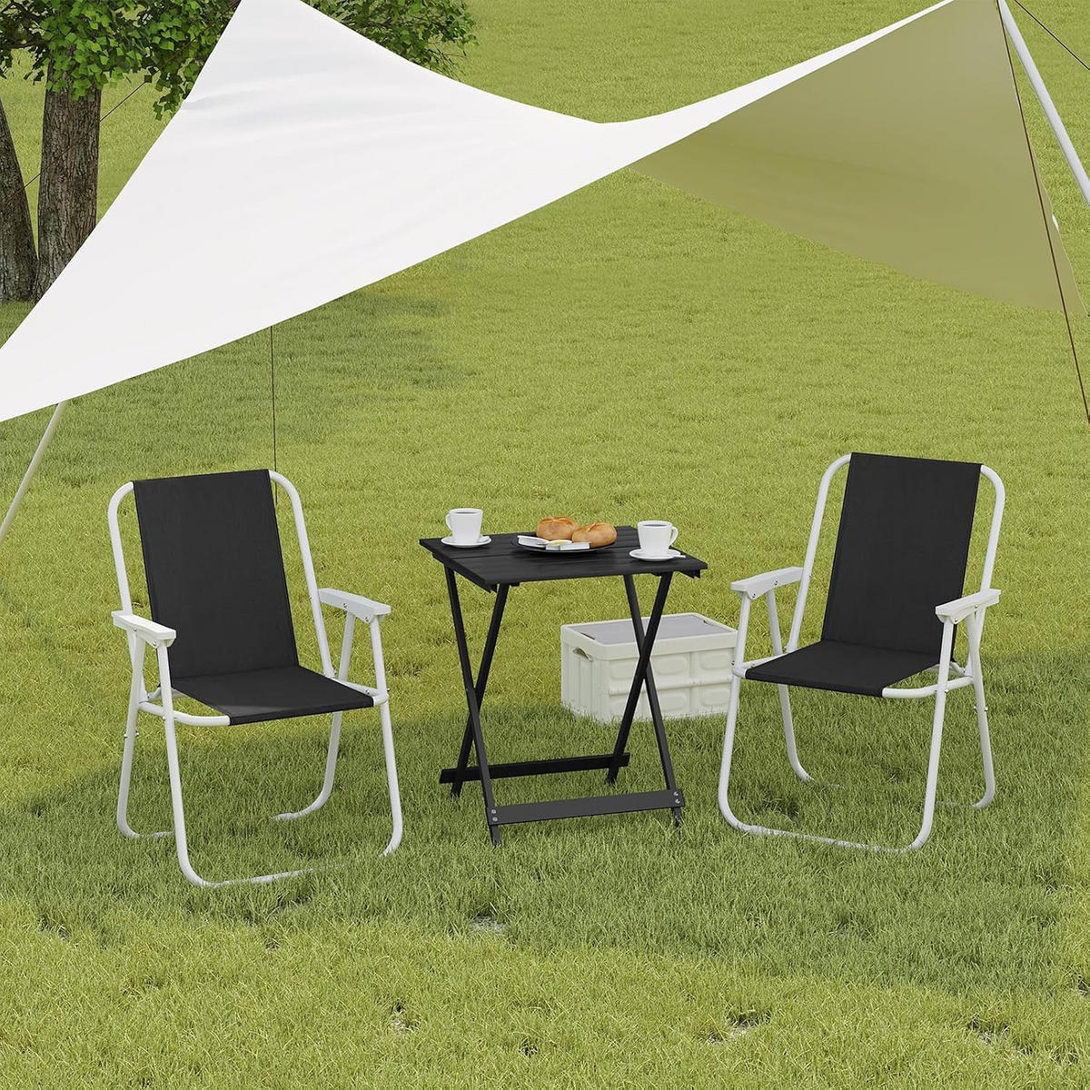 KLAPPTISCH Aluminium 50,5 x 47 x 59,5H cm Schwarz - Schwarz, Metall (47/50.5/59.5cm) - Woltu