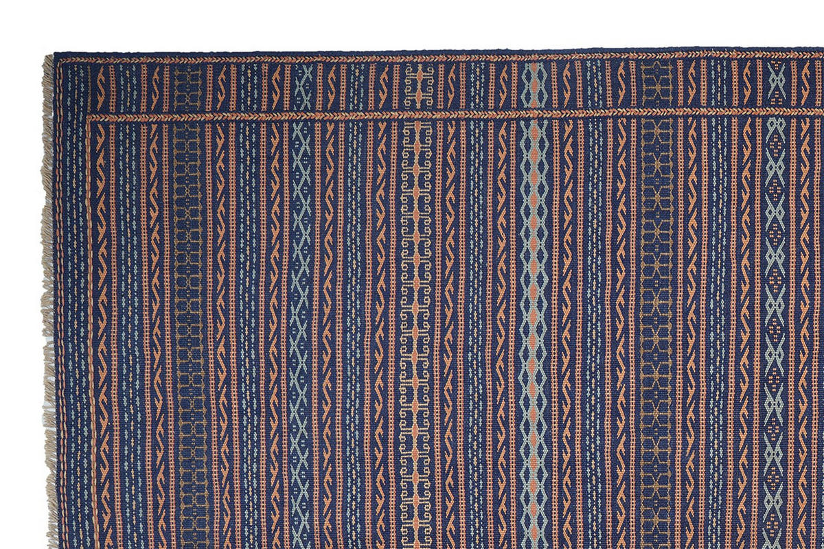 KELIM-TEPPICH handgewebt Kordi Blau 240/170 cm Schurwolle - Blau, Textil (170/240cm) - Looma