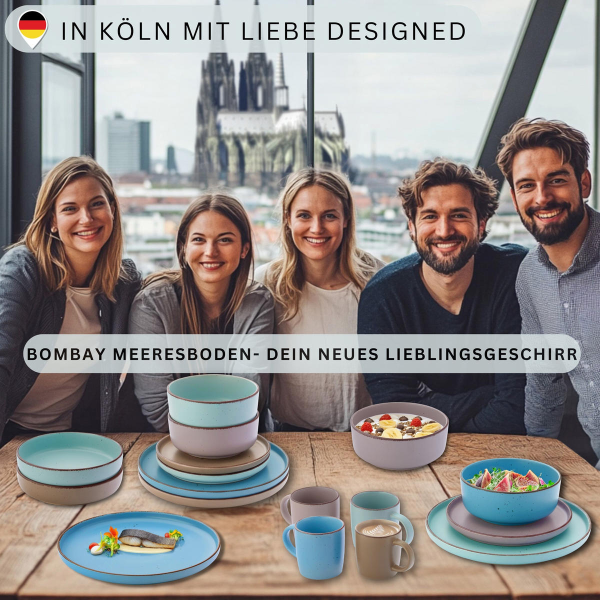 KOMBISERVICE BOMBAY MEERESBODEN - 20 teilig aus Steingut - Multicolor, Stein (27/9.5/27cm) - Sänger