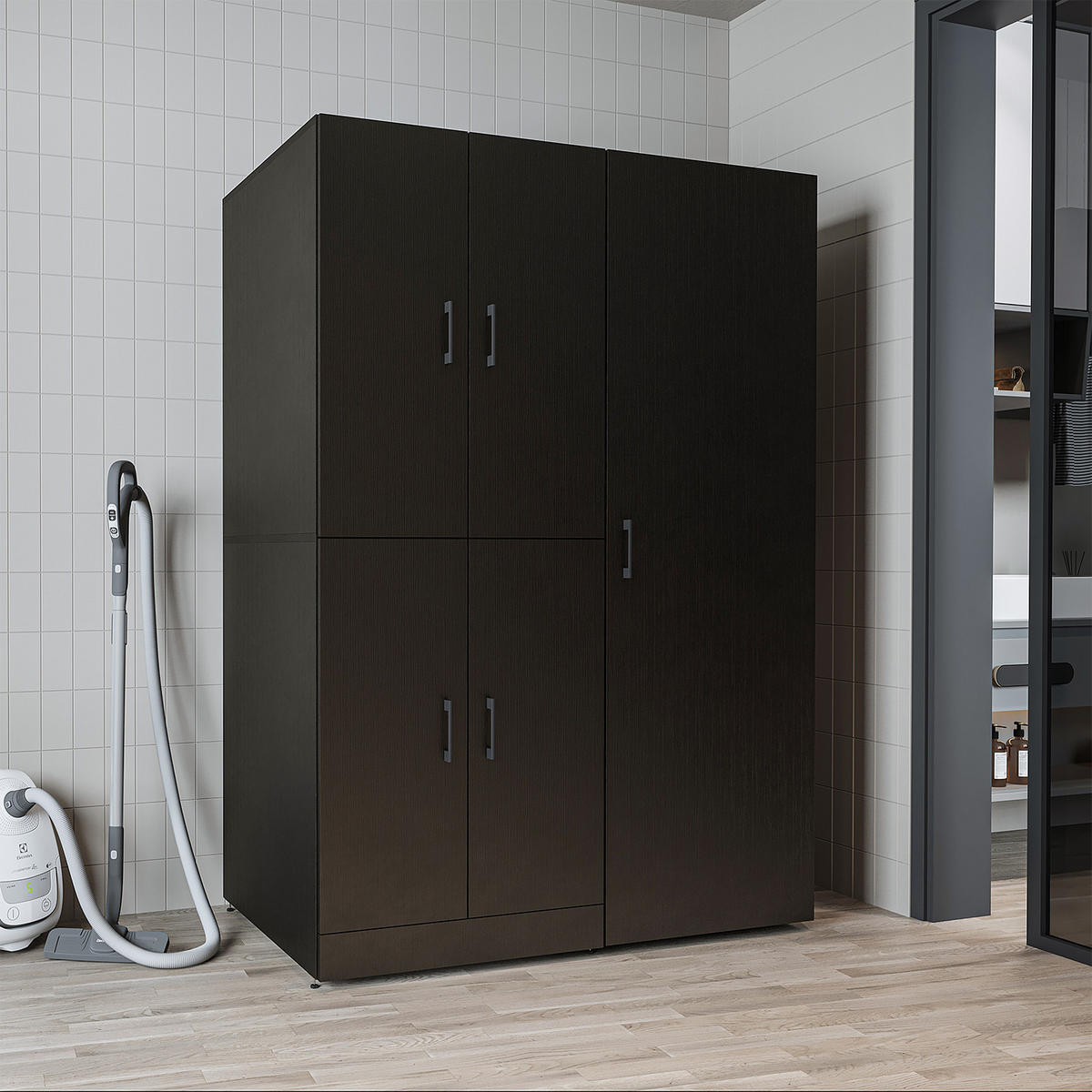 WASCHMASCHINENSCHRANK DORA-II 130cm Breit, 186cm Hoch - Schwarz, Holzwerkstoff (130/186/73.8cm)