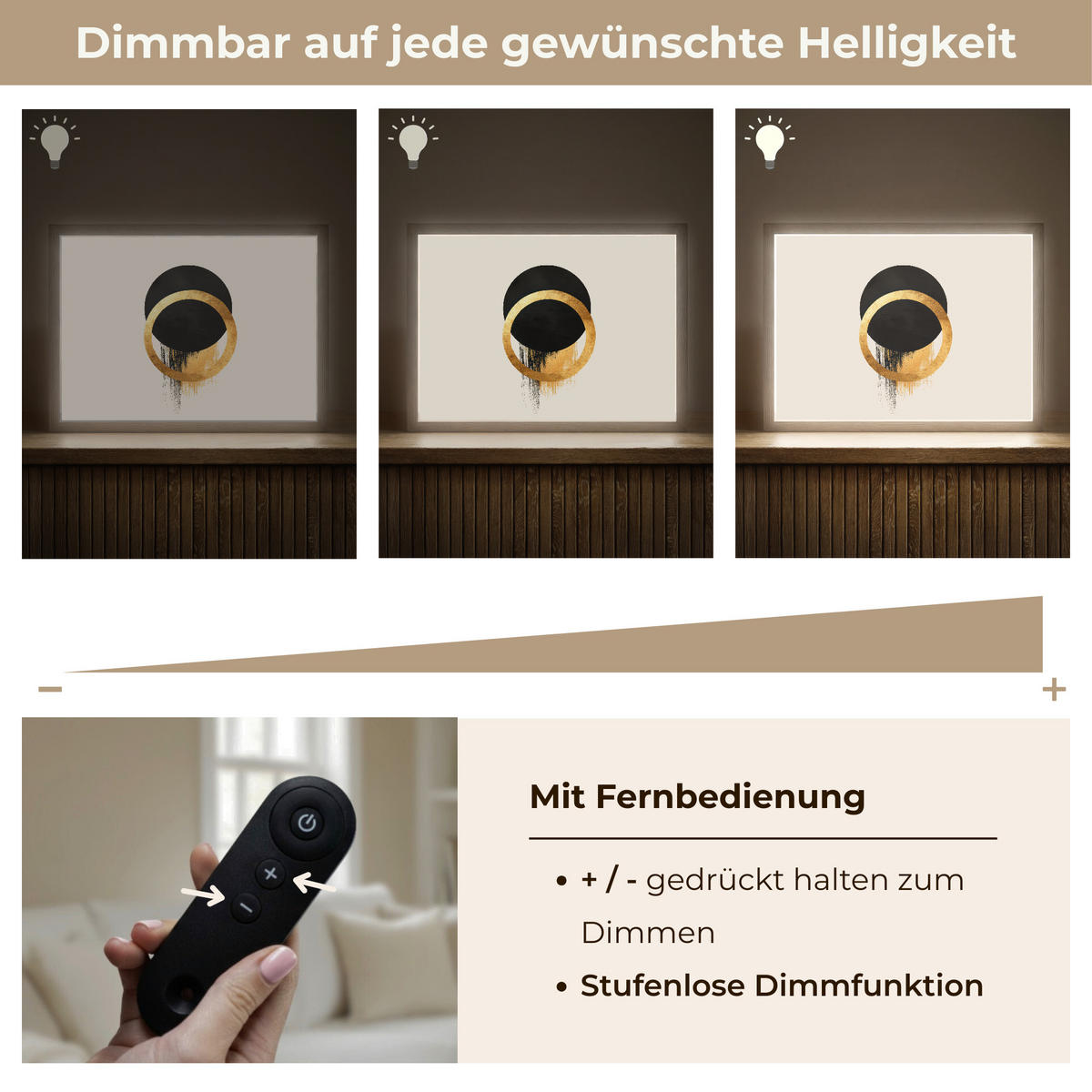 NÁSTĚNNÁ LAMPA S AKUMULÁTOREM Abstraktní design - Černý kruh - Skvrny od barvy 40x30 cm - krémová, kompozitní dřevo (40/30/8cm) - OnlyWow