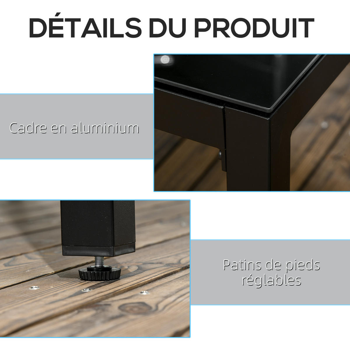 GARTENTISCH DE-14084 rechteckig 180x80 cm, gehärtetes Glas Schwarz - Schwarz, Metall (180/80/72cm) - ComfortXL
