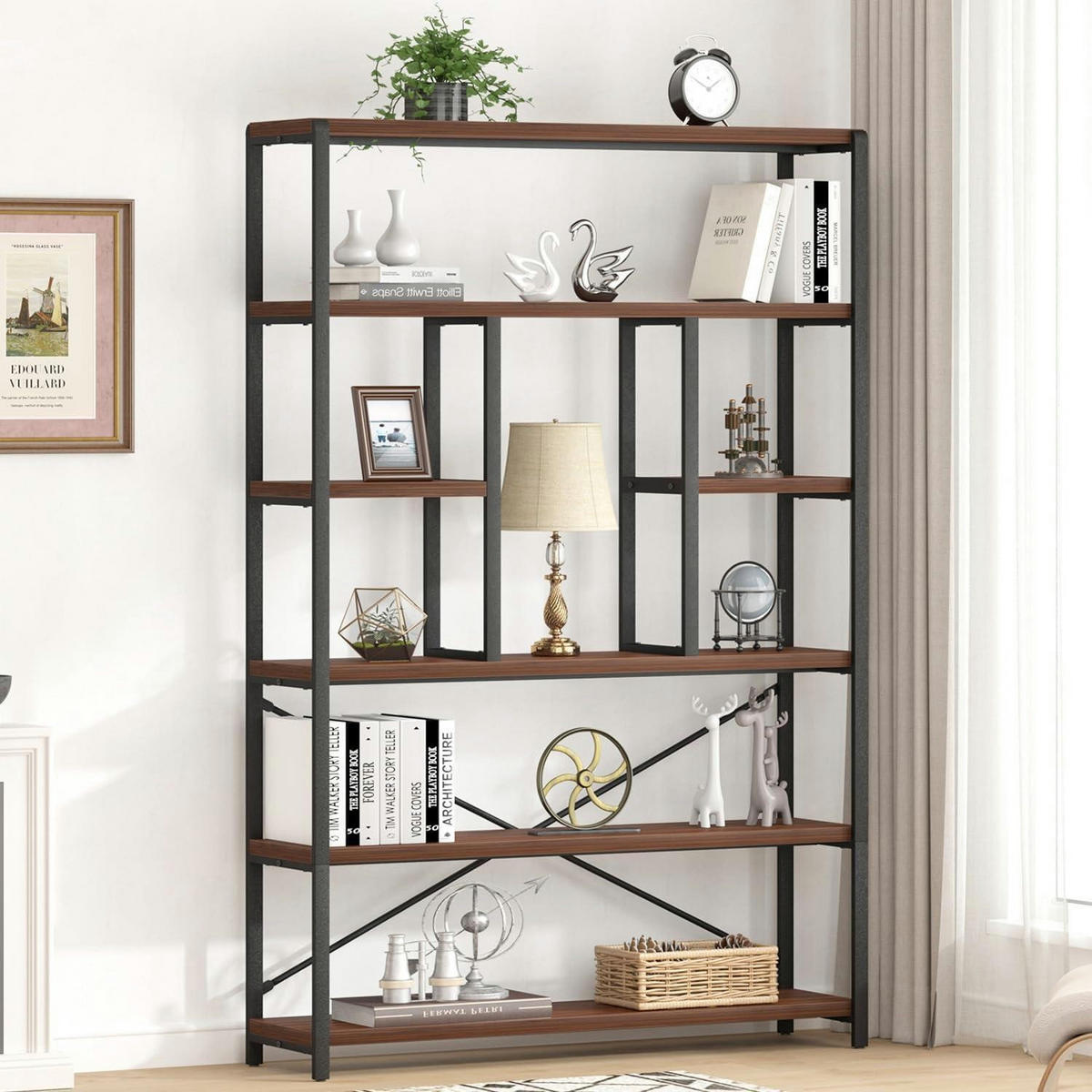 BÜCHERREGAL mit 6 Ebenen Walnuss 180 cm - Braun, Metall (120/178/30cm)