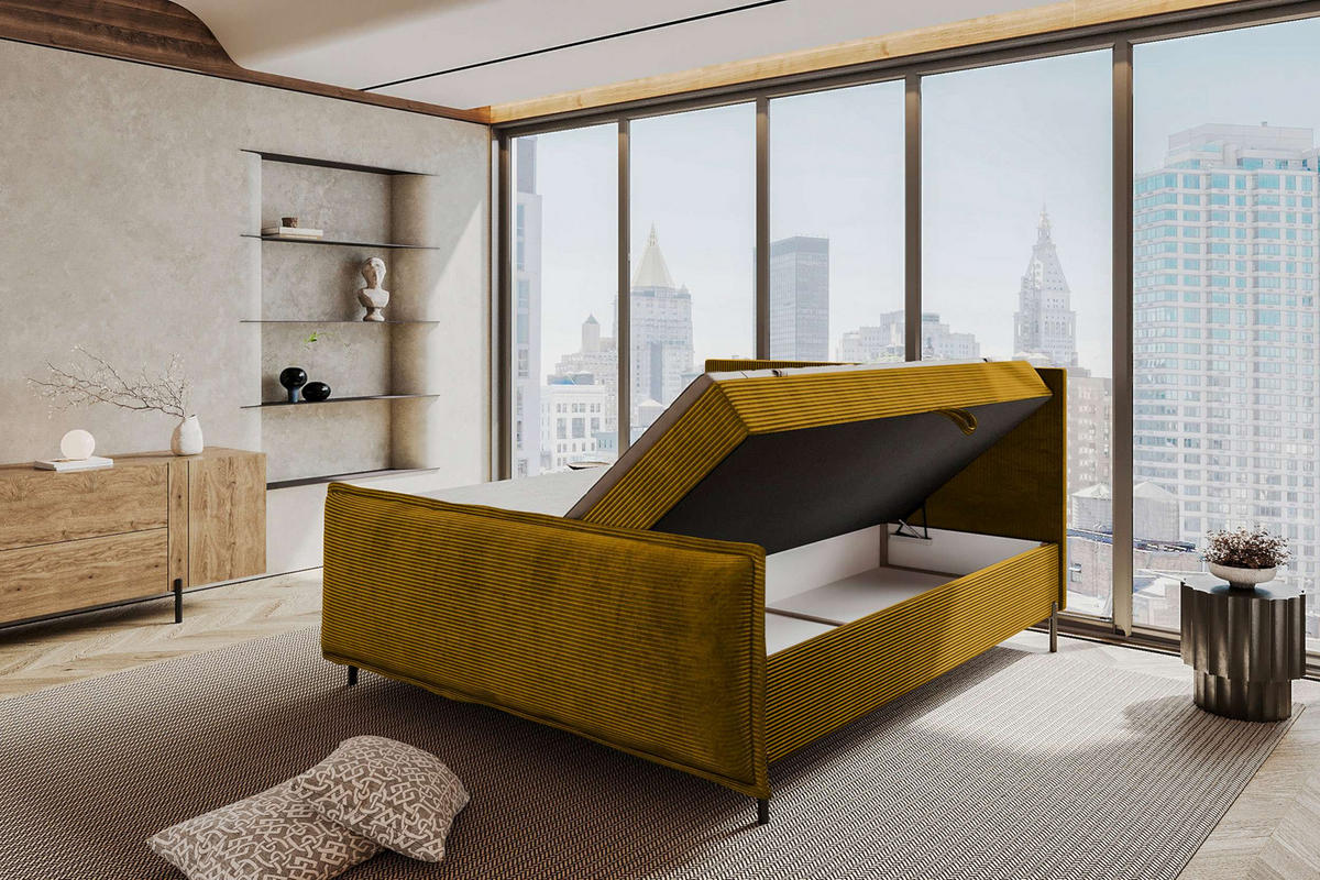 BOXSPRINGBETT VERO PLUS Cordstoff Goldfarben 160/200 cm - Goldfarben/Schwarz, Holzwerkstoff/Textil (160/200cm) - 99rooms